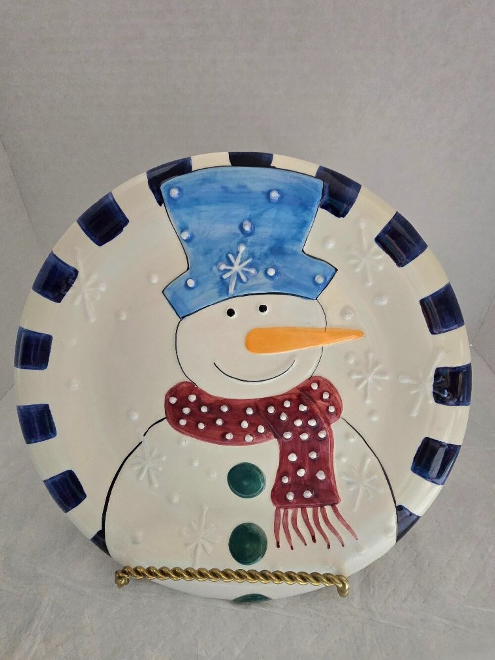 Vintage Bella Casa By Ganz Christmas Snowman Cookie Goodies Plate/Platter EUC.